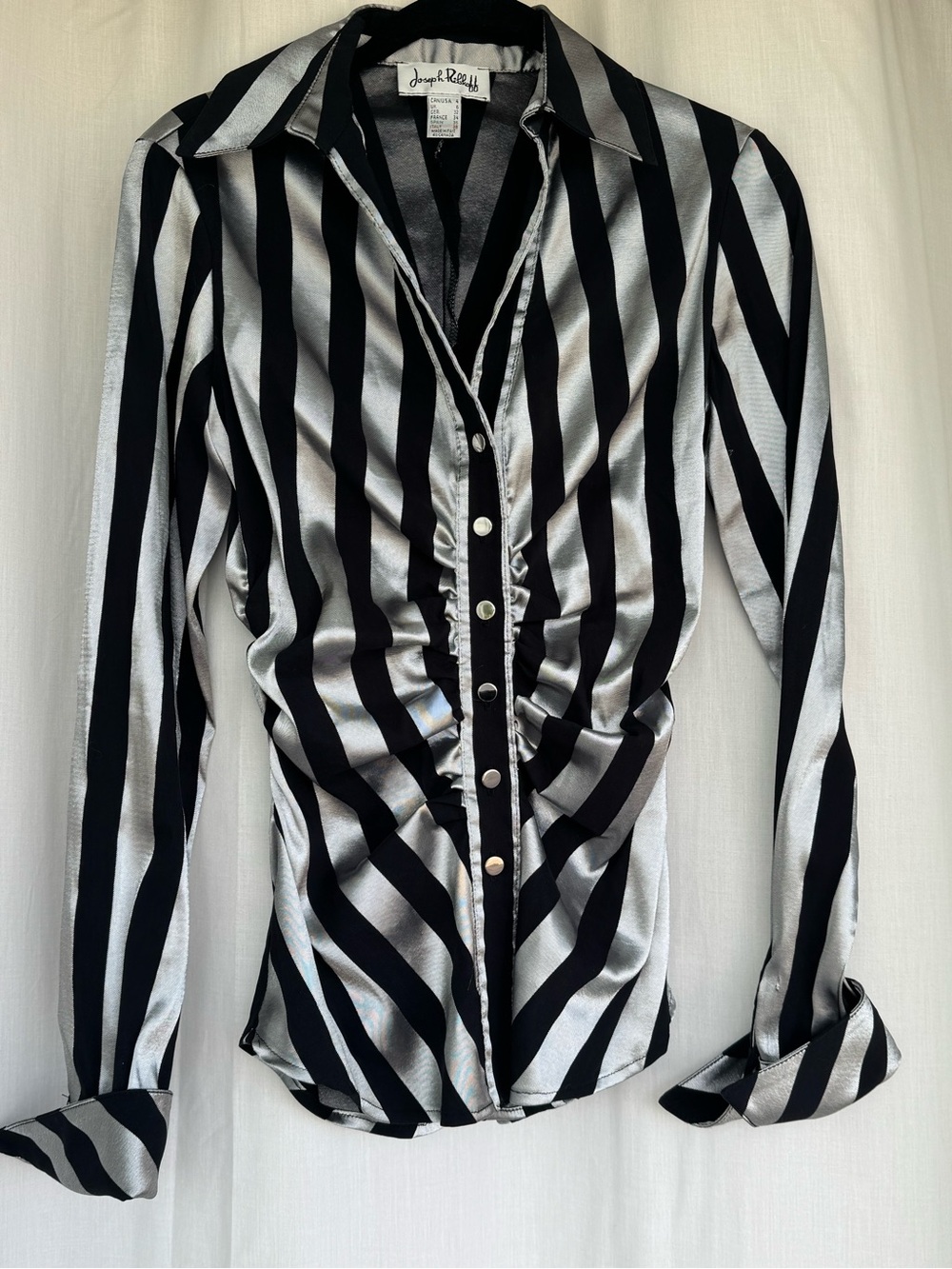 Joseph Ribkoff Black & Silver Striped Button-Front Blouse with silver buttons - Picture 4 of 8